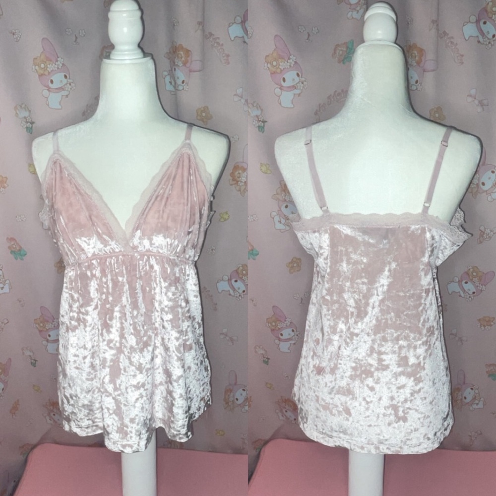 BCBGMAXAZRIA Pink Velvet Babydoll Cami
